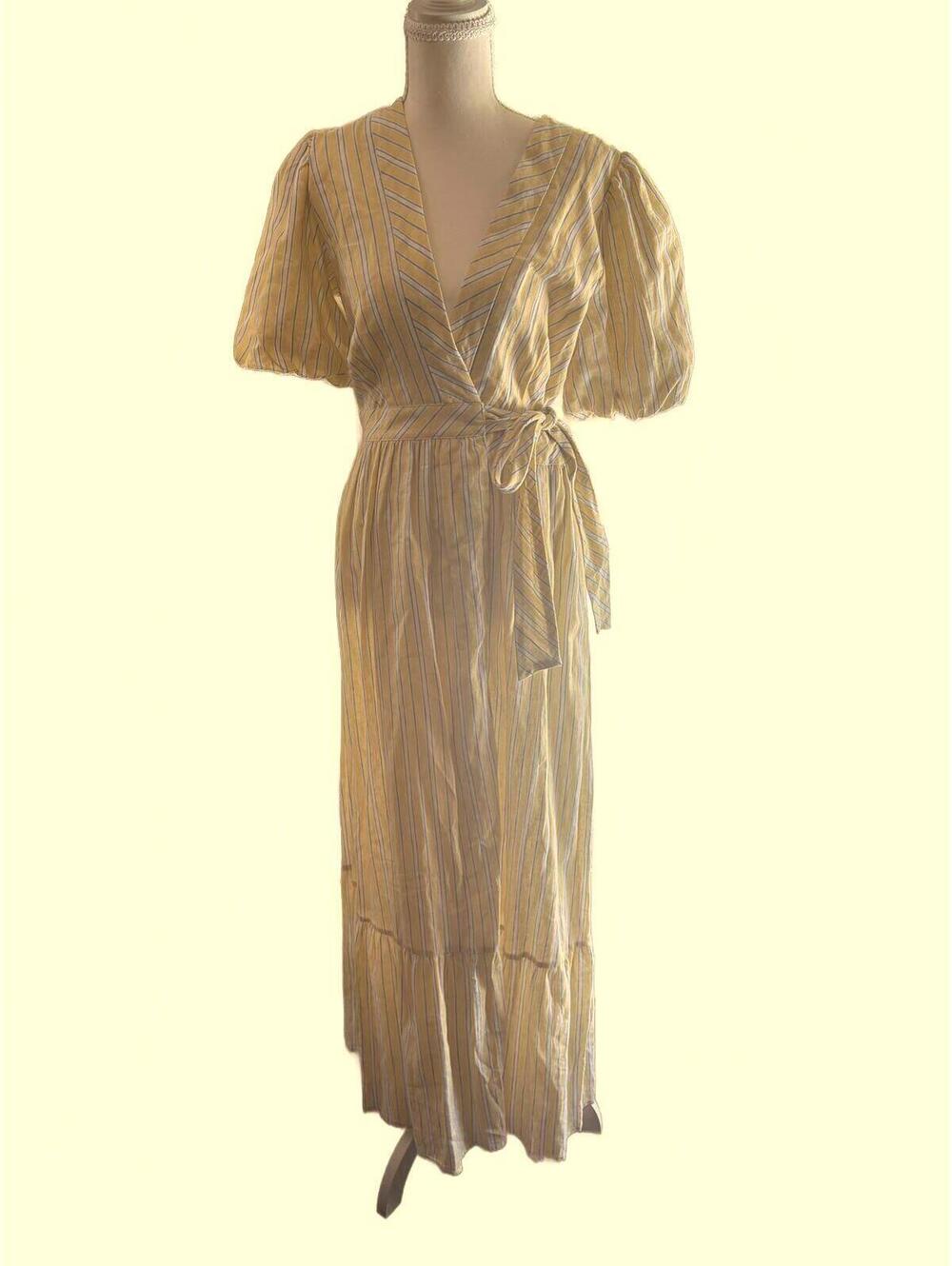 Draper James cottagecore linen blend puff sleeve wrap maxi - Picture 2 of 7